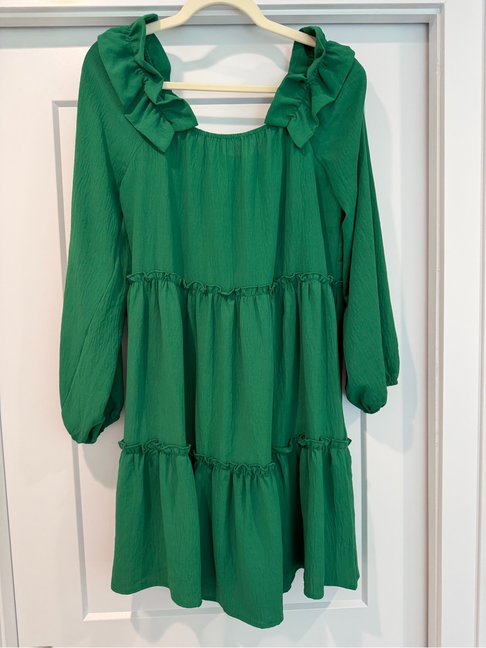 ODDY Emerald Green Ruffle-Trim Tiered Dress Size Small
